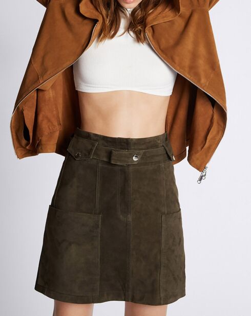 Blouson en Velours de Cuir de Chèvre Swan Vel camel