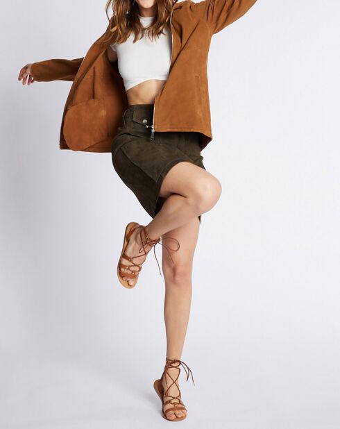 Blouson en Velours de Cuir de Chèvre Swan Vel camel