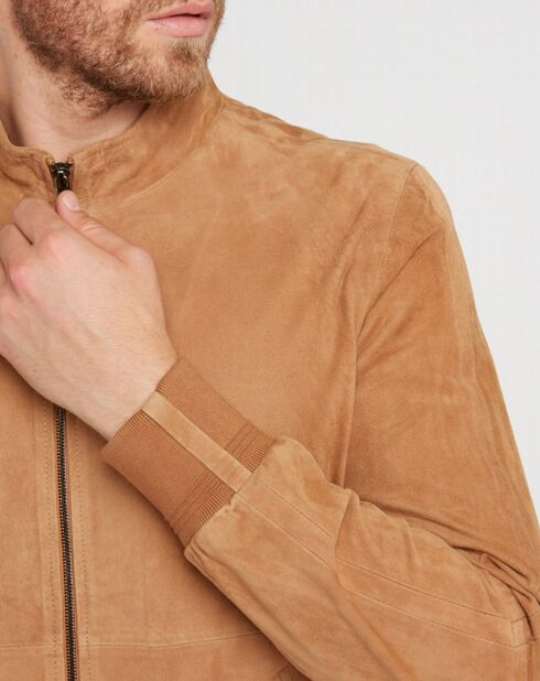 Blouson en Velours de Cuir de Chèvre Travis Vel camel