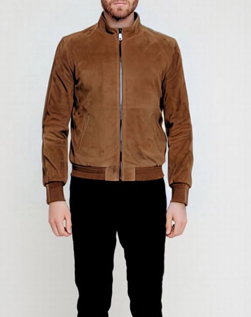 Blouson en Velours de Cuir de Chèvre Travis Vel cognac