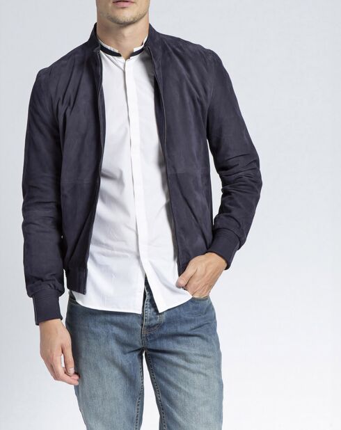 Blouson en Velours de Cuir de Chèvre Travis Vel marine
