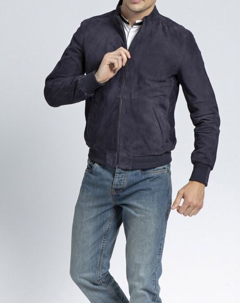 Blouson en Velours de Cuir de Chèvre Travis Vel marine