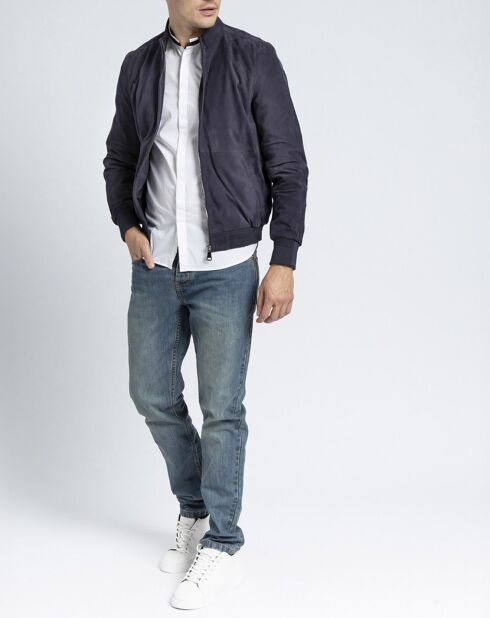 Blouson en Velours de Cuir de Chèvre Travis Vel marine
