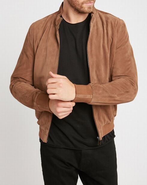 Blouson en Velours de Cuir de Chèvre Travis Vel taupe