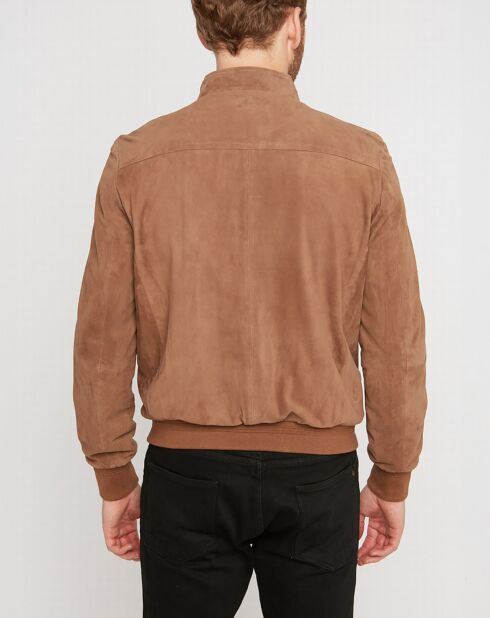 Blouson en Velours de Cuir de Chèvre Travis Vel taupe