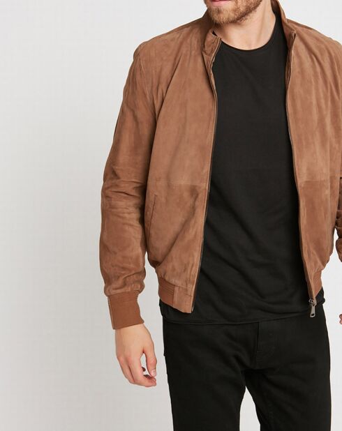 Blouson en Velours de Cuir de Chèvre Travis Vel taupe