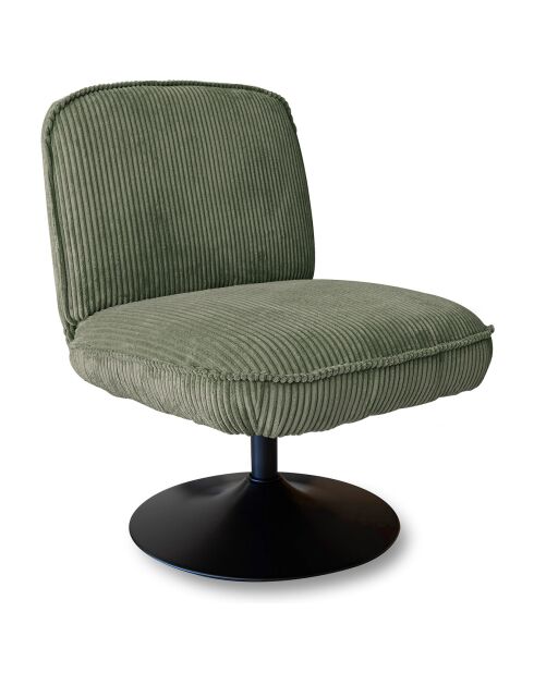 Fauteuil pivotant velour côtelé pied métal funky vert - 62x74x75 cm