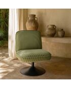 Fauteuil pivotant velour côtelé pied métal funky vert - 62x74x75 cm