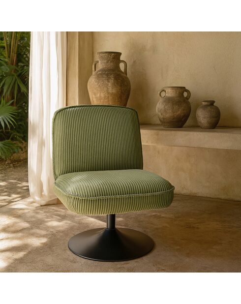 Fauteuil pivotant velour côtelé pied métal funky vert - 62x74x75 cm