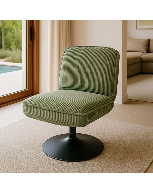 Fauteuil pivotant velour côtelé pied métal funky vert - 62x74x75 cm