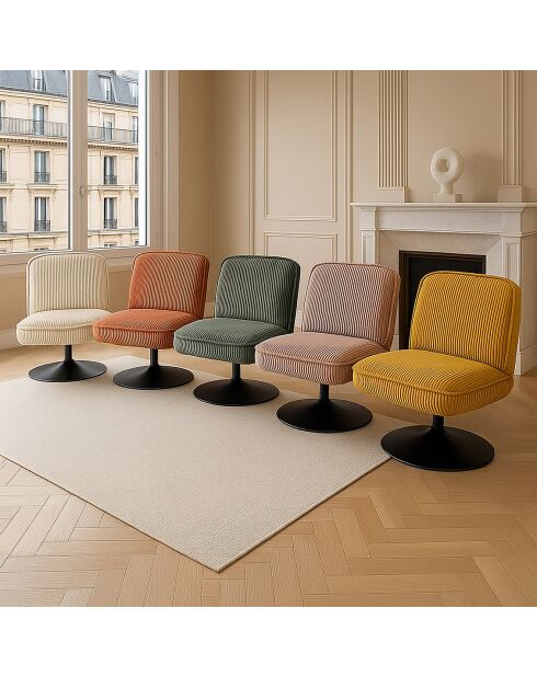 Fauteuil pivotant velour côtelé pied métal funky vert - 62x74x75 cm