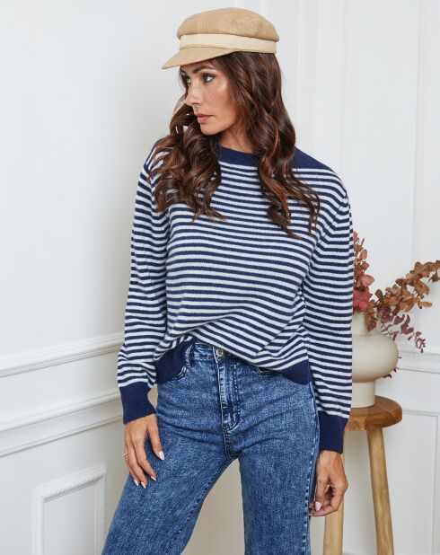 Pull en Laine mélangée Dweg marine/ecru