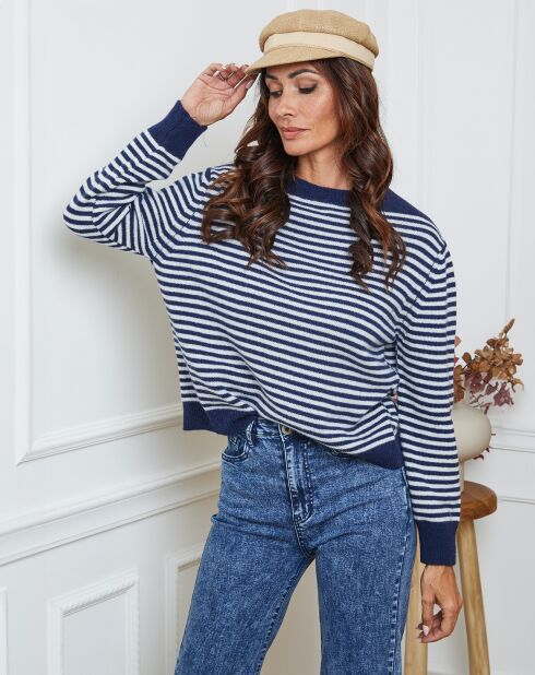 Pull en Laine mélangée Dweg marine/ecru
