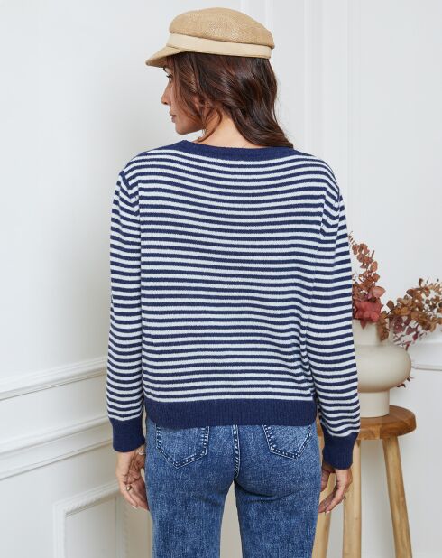 Pull en Laine mélangée Dweg marine/ecru