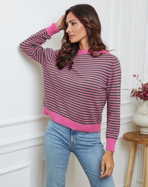 Pull en Laine mélangée Dweg fushia/vert