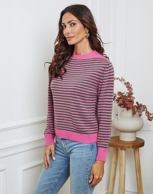 Pull en Laine mélangée Dweg fushia/vert