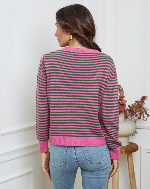 Pull en Laine mélangée Dweg fushia/vert