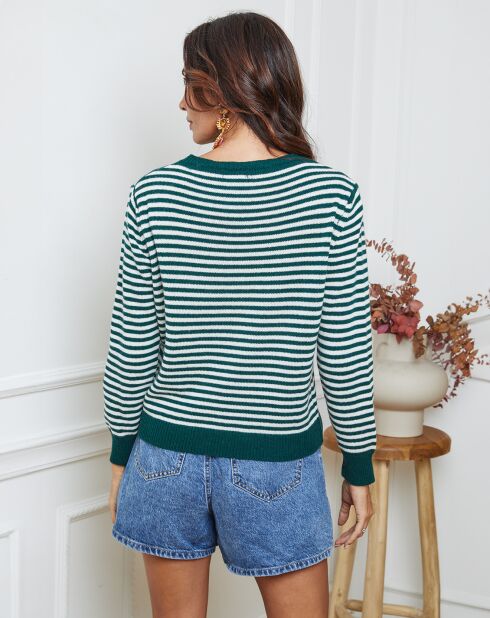 Pull en Laine mélangée Dweg vert bouteille/ecru