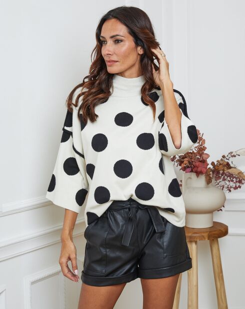 Pull Fuzia ecru/noir
