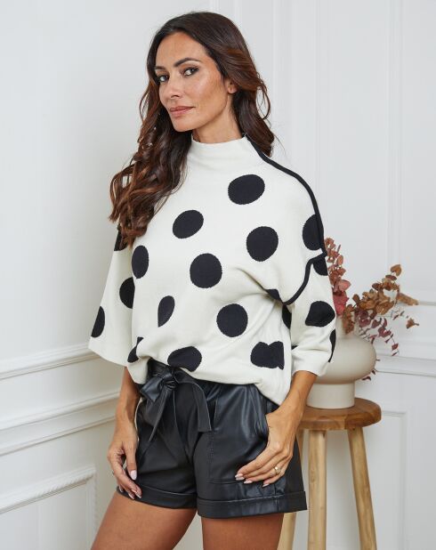 Pull Fuzia ecru/noir
