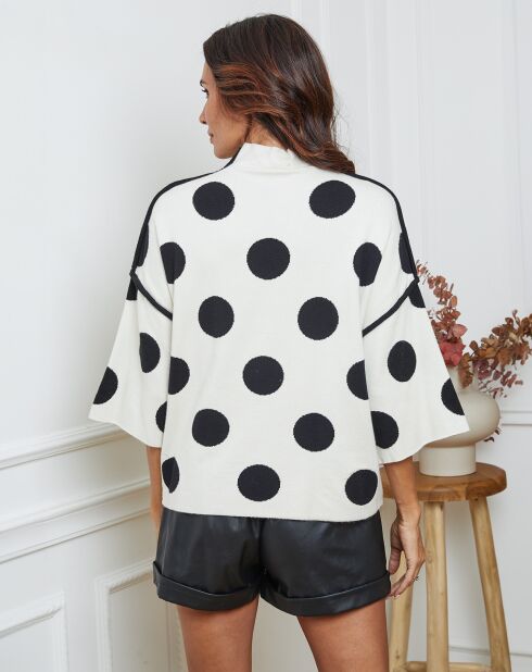 Pull Fuzia ecru/noir