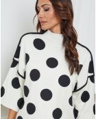 Pull Fuzia ecru/noir