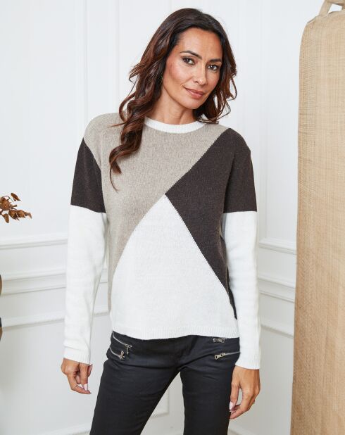 Pull en Laine mélangée Lanos ecru/taupe/choco