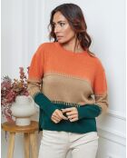 Pull en Laine mélangée Lurcia brique/camel/vert bouteille