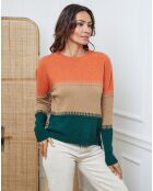 Pull en Laine mélangée Lurcia brique/camel/vert bouteille