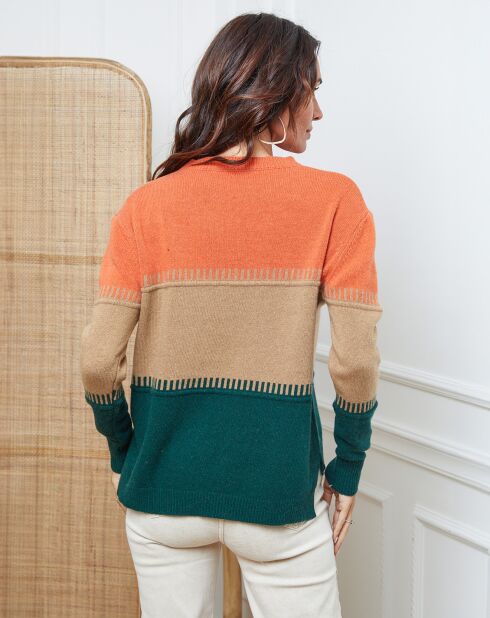 Pull en Laine mélangée Lurcia brique/camel/vert bouteille