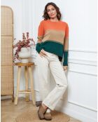 Pull en Laine mélangée Lurcia brique/camel/vert bouteille
