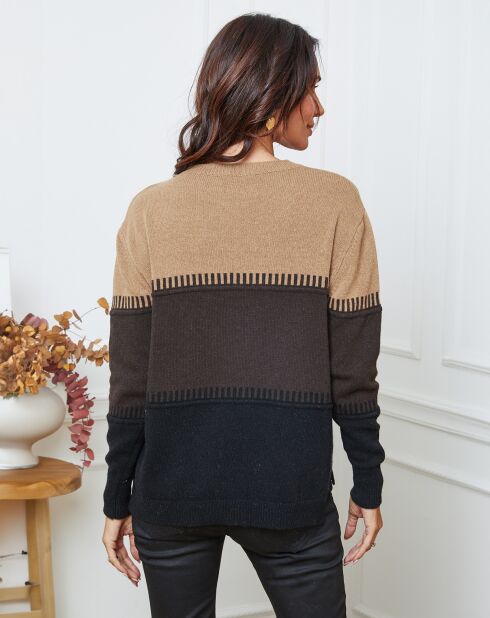 Pull en Laine mélangée Lurcia camel/choco/noir