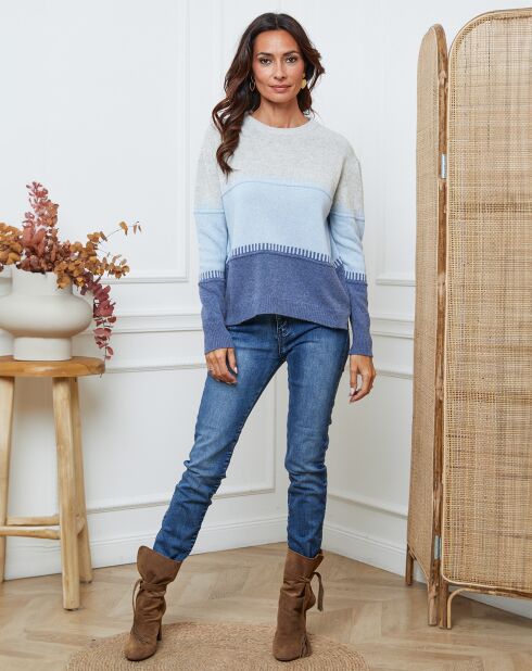 Pull en Laine mélangée Lurcia gris clair/ciel/indigo