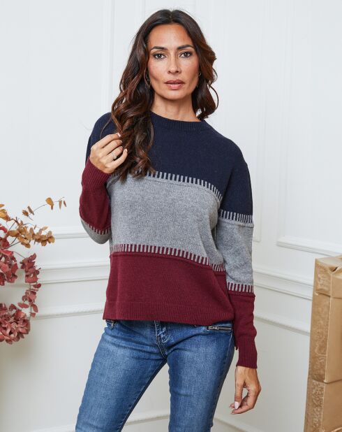 Pull en Laine mélangée Lurcia marine/gris fonce/bordeaux