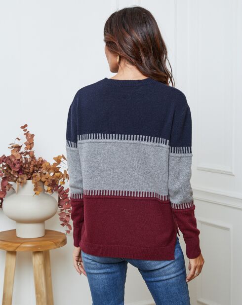 Pull en Laine mélangée Lurcia marine/gris fonce/bordeaux