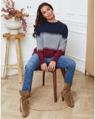 Pull en Laine mélangée Lurcia marine/gris fonce/bordeaux