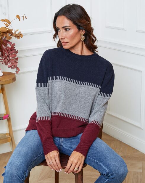 Pull en Laine mélangée Lurcia marine/gris fonce/bordeaux