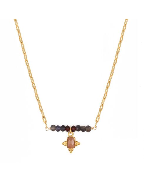 Collier Tiana en Laiton doré & Pierre De Lune rose