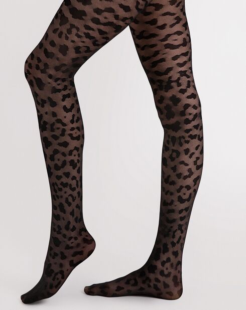2 Paires de collants motif léopard noirs