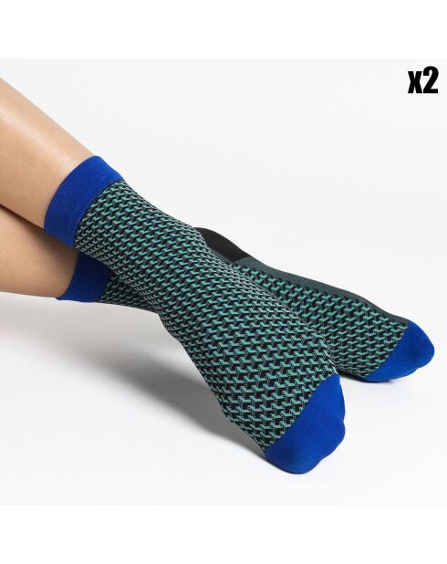 2 Paires de Chaussettes à motifs Op-Art vert mer