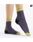 2 Paires de Chaussettes à motifs Op-Art lilas foncé