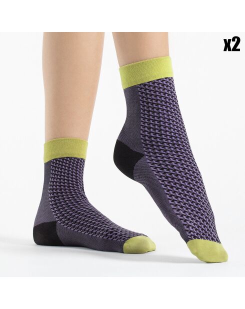 2 Paires de Chaussettes à motifs Op-Art lilas foncé