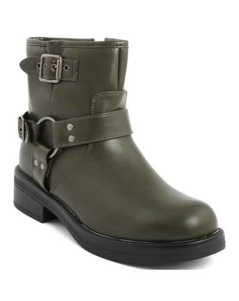 Bottines biker plates vertes - Talon 4 cm