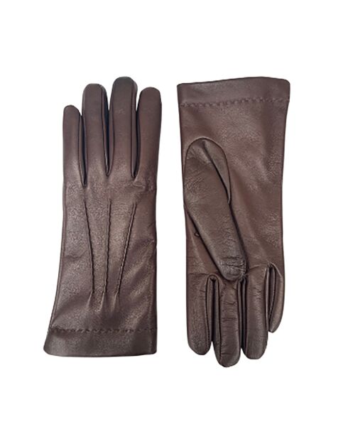 Gants en Cuir d'Agneau doublés Laine Valmy marron foncé