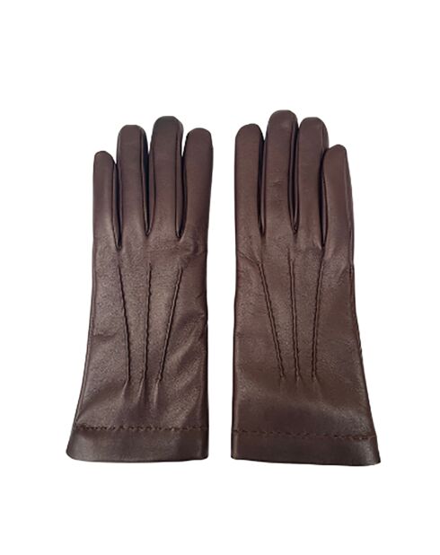 Gants en Cuir d'Agneau doublés Laine Valmy marron foncé