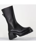 Bottines en Cuir & Textile cassia noires