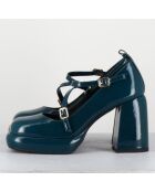 Mary Jane en Cuir abra bleues - Talon : 8cm