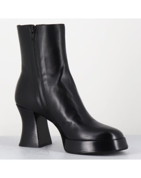 Bottines en Cuir blau noires - Talon : 7.5cm