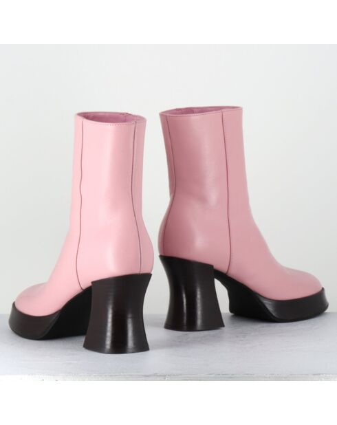Bottines en Cuir blau roses - Talon : 7.5cm