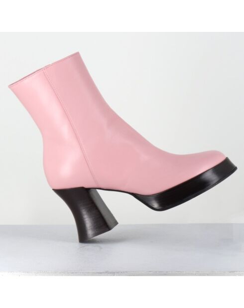 Bottines en Cuir blau roses - Talon : 7.5cm